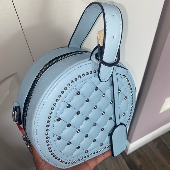 LIGHT BLUE STUDDED Lozenge Pattern Crossbody Bag - Picture 2 of 5